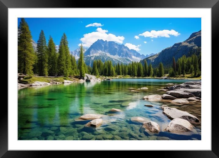 A crystal clear mountain lake in a beautiful mountain landscape. Framed Mounted Print by Michael Piepgras