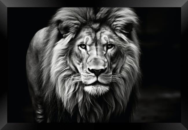 A male lion on a dark background in black and white. Framed Print by Michael Piepgras