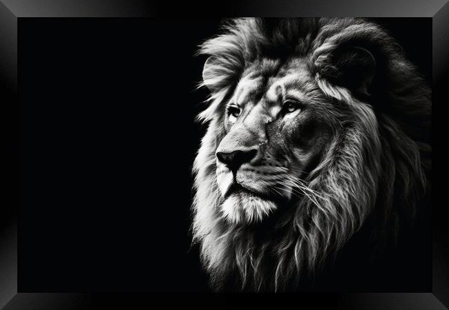 A male lion on a dark background in black and white. Framed Print by Michael Piepgras