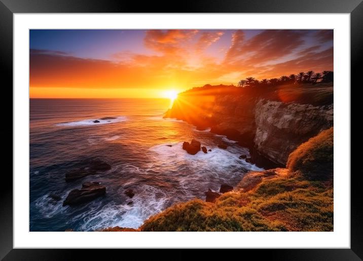 A perfect sunset at the ocean with cliffs. Framed Mounted Print by Michael Piepgras