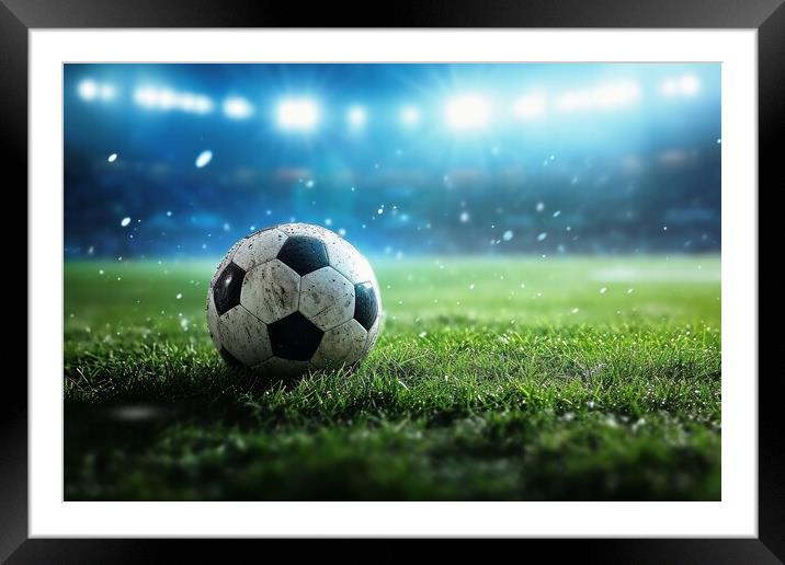 A background for a big game of soccer event. Framed Mounted Print by Michael Piepgras