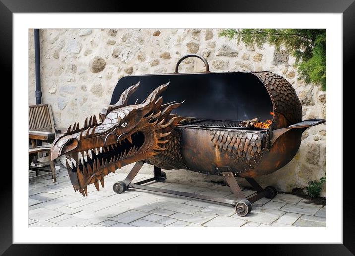 A barbecue grill in form of a dragon. Framed Mounted Print by Michael Piepgras