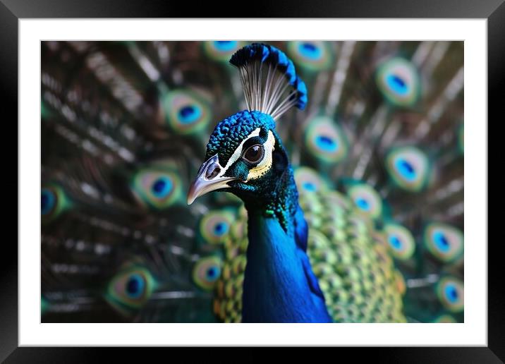 A beautiful peacock shows off its magnificent feathers. Framed Mounted Print by Michael Piepgras