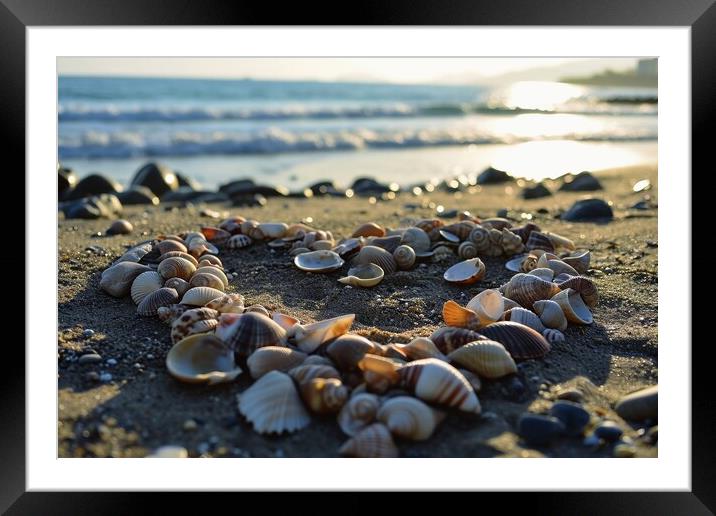 A heart shape made of shells at a beach. Framed Mounted Print by Michael Piepgras