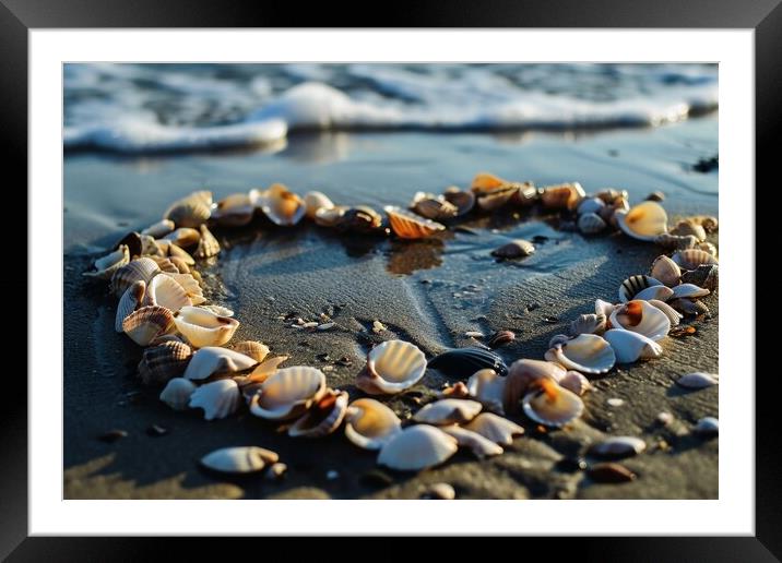 A heart shape made of shells at a beach. Framed Mounted Print by Michael Piepgras