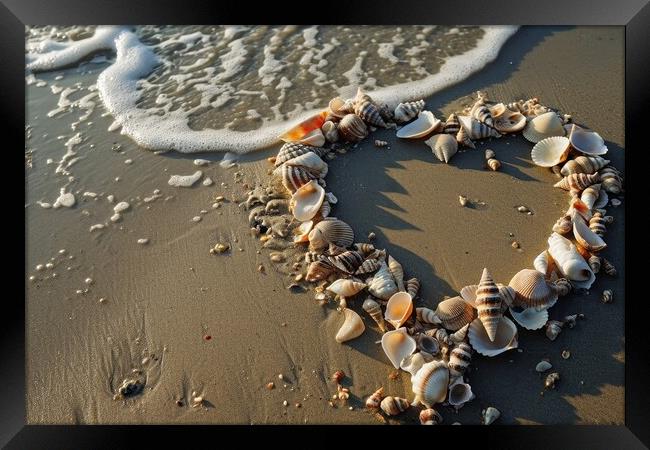 A heart shape made of shells at a beach. Framed Print by Michael Piepgras