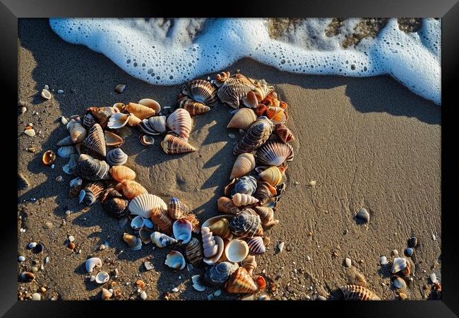 A heart shape made of shells at a beach. Framed Print by Michael Piepgras