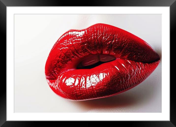 A red lipstick kissing mouth isolated on a white background. Framed Mounted Print by Michael Piepgras