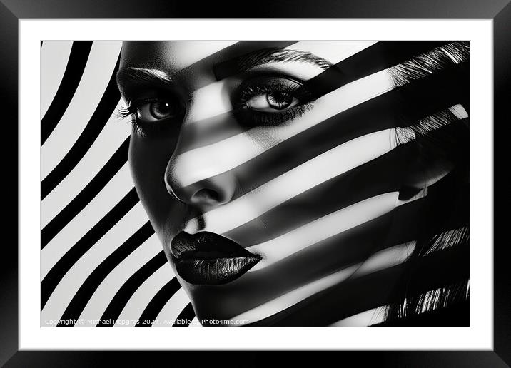 A stunning female portrait in black and white with deep shadows. Framed Mounted Print by Michael Piepgras