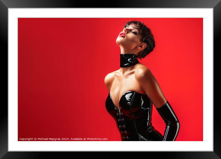 A perfect female body in a latex dress. Framed Mounted Print by Michael Piepgras