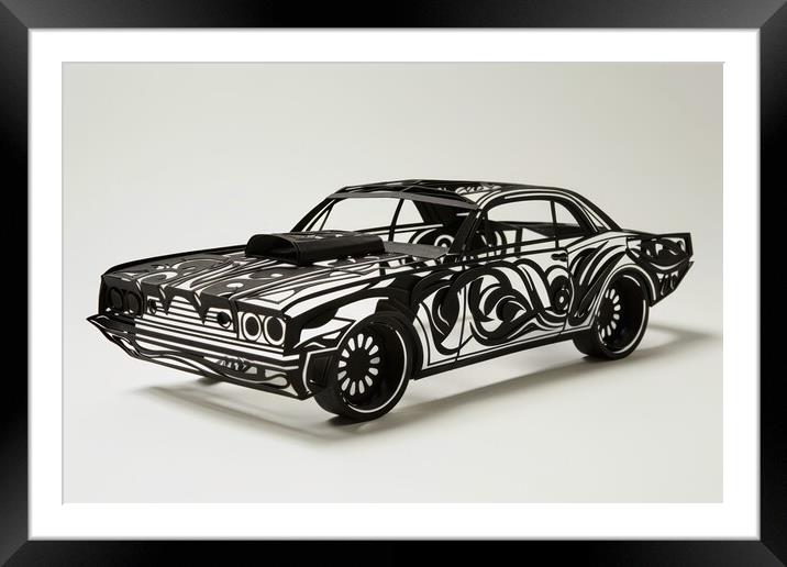 A beautiful papercut of a muscle car. Framed Mounted Print by Michael Piepgras