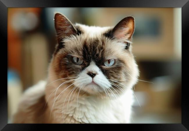 A grumpy looking cat sits and looks directly into the camera. Framed Print by Michael Piepgras