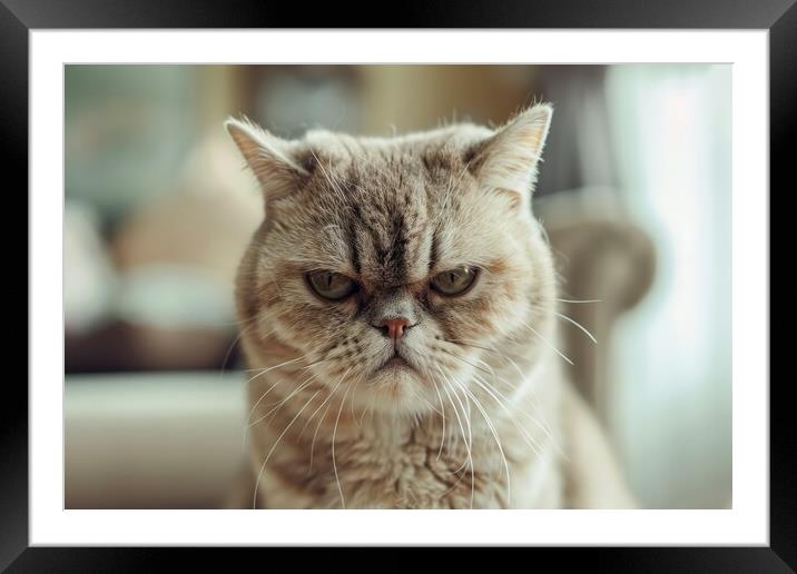 A grumpy looking cat sits and looks directly into the camera. Framed Mounted Print by Michael Piepgras