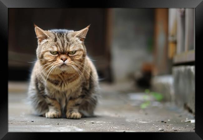 A grumpy looking cat sits and looks directly into the camera. Framed Print by Michael Piepgras