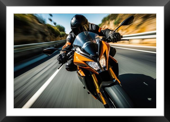 View of the Driver of a fast racing motorcycle. Framed Mounted Print by Michael Piepgras