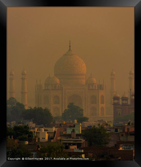 Dawn's Embrace on Taj Mahal Framed Print by Gilbert Hurree