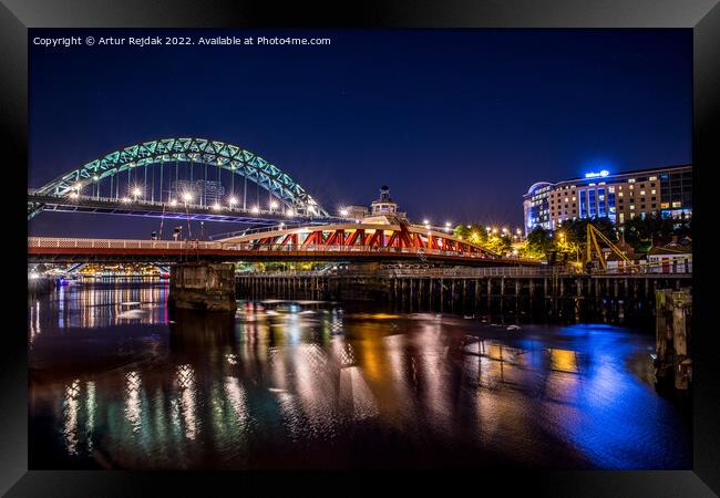 Good night Newcastle - city ​​of bridges #1 Framed Print by Artur Rejdak
