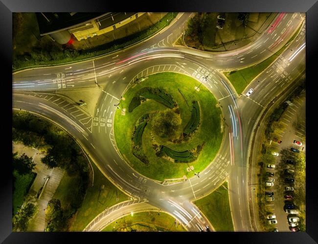 Roundabout Light Trails Framed Print by Apollo Aerial Photography