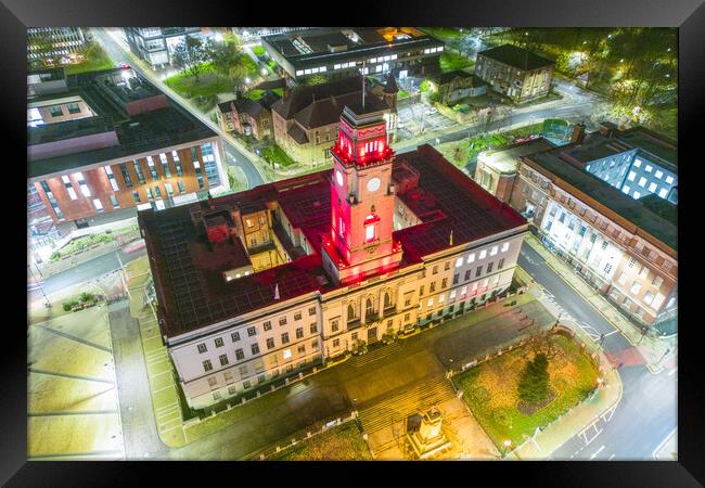 Barnsley Town Hall Night Framed Print by Apollo Aerial Photography