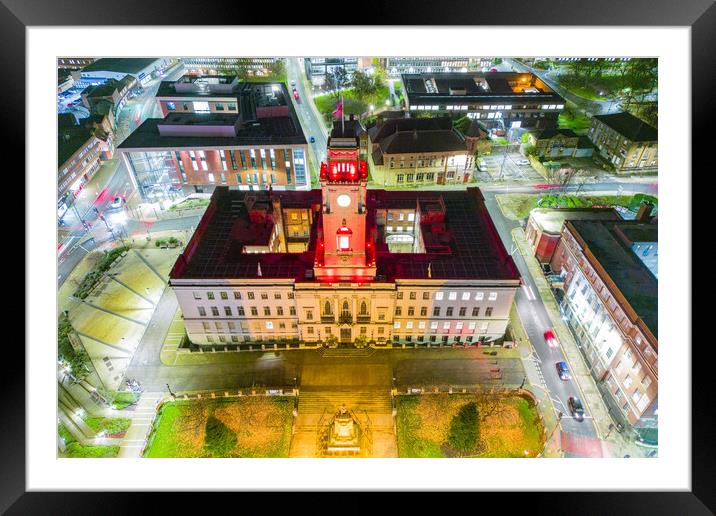 Barnsley Town Hall Night  Framed Mounted Print by Apollo Aerial Photography