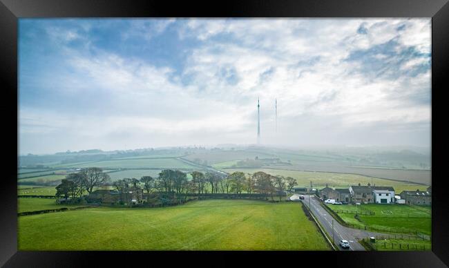 Mist on Emley Moor Framed Print by Apollo Aerial Photography
