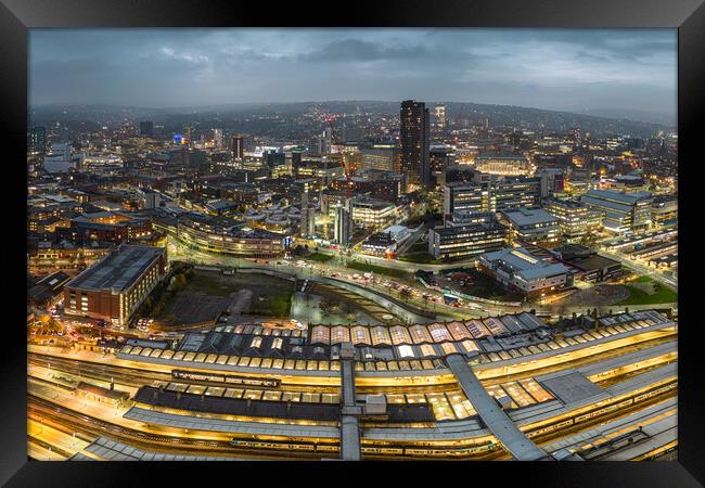 Sheffield City At Night Framed Print by Apollo Aerial Photography