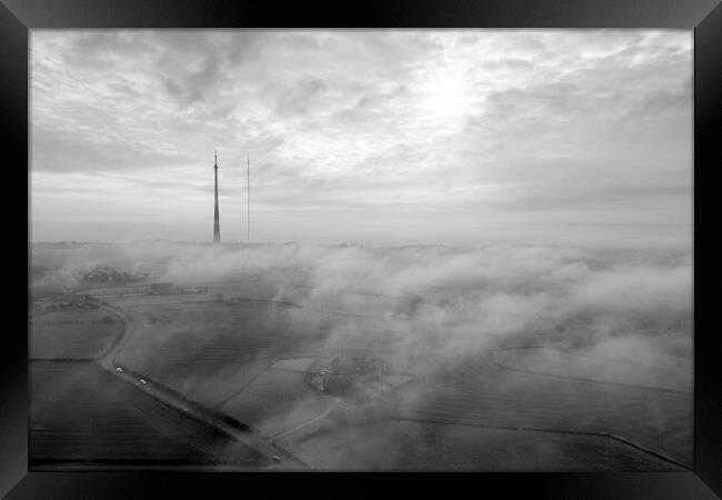 Mist on Emley Moor Framed Print by Apollo Aerial Photography