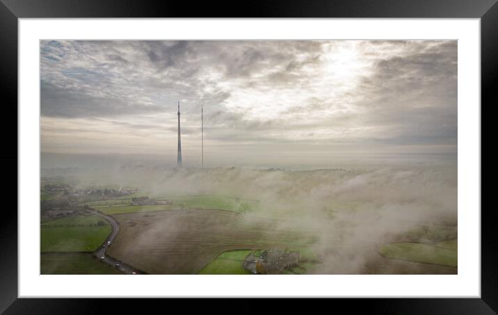 Emley Moor Mist Framed Mounted Print by Apollo Aerial Photography