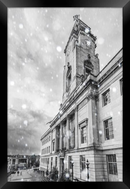 Snow At Barnsley Town Hall Framed Print by Apollo Aerial Photography