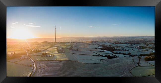 Emley Moor Sunrise Panorama Framed Print by Apollo Aerial Photography