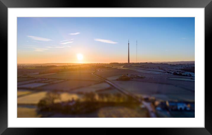 Emley Moor Frosty Morning Framed Mounted Print by Apollo Aerial Photography