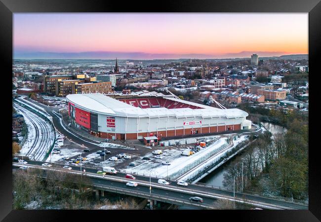 The New York Stadium Winter Sunrise Framed Print by Apollo Aerial Photography