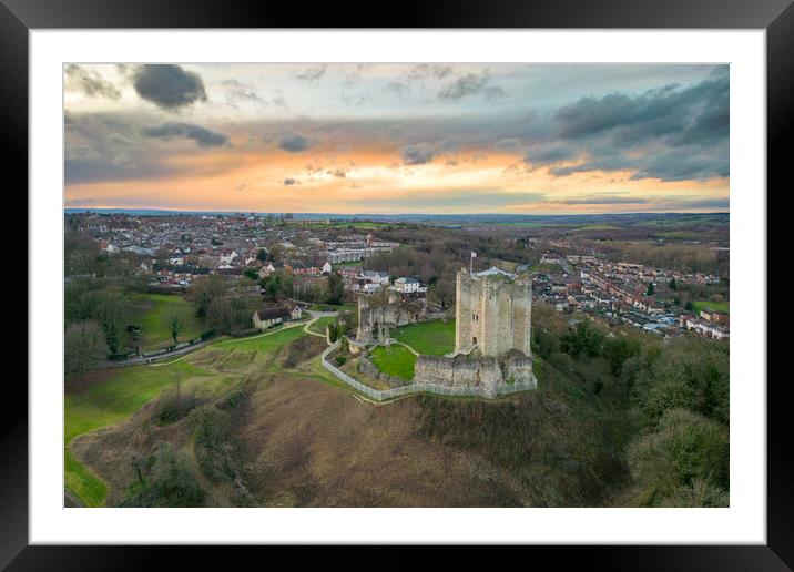 Conisbrough Castle Sunset Framed Mounted Print by Apollo Aerial Photography