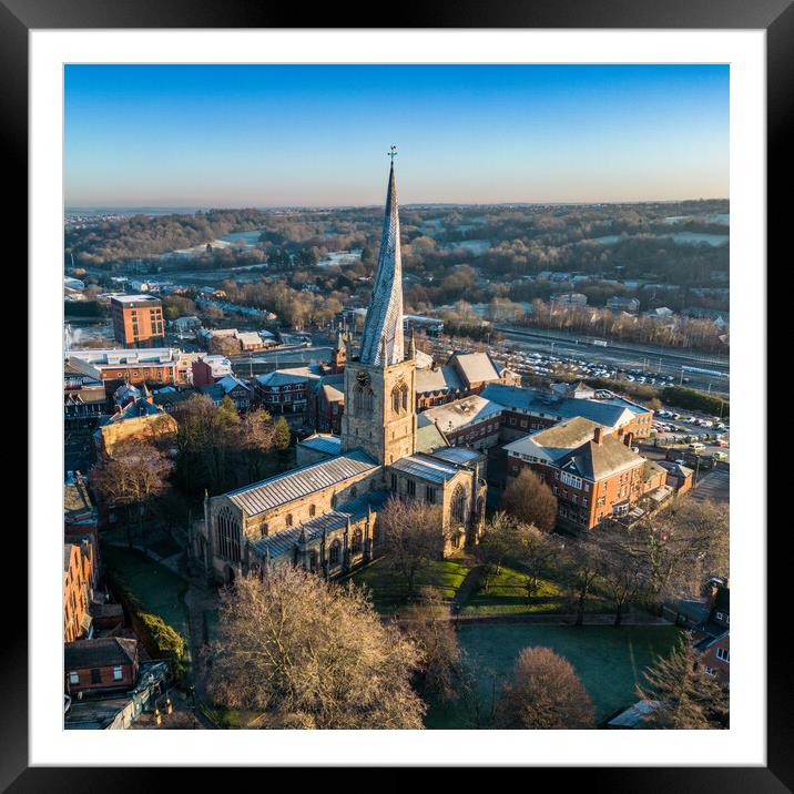 Chesterfield Crooked Spire Framed Mounted Print by Apollo Aerial Photography