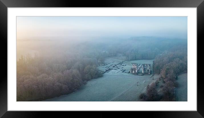 Roche Abbey Morning Mist Framed Mounted Print by Apollo Aerial Photography