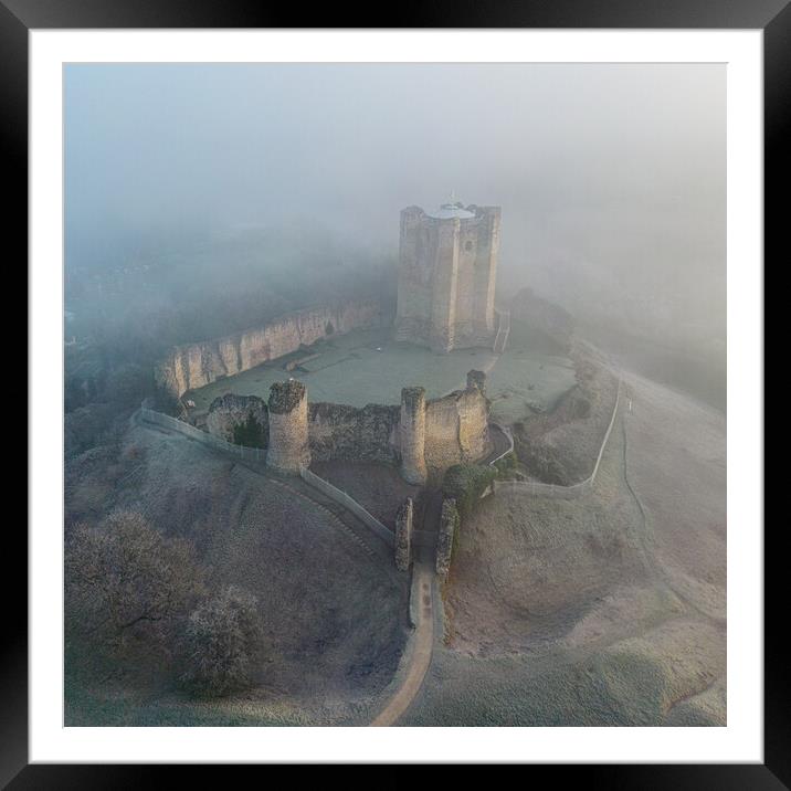 Conisbrough Castle Mist Framed Mounted Print by Apollo Aerial Photography