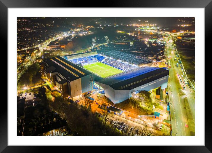 Hillsborough Football Stadium at Night Framed Mounted Print by Apollo Aerial Photography
