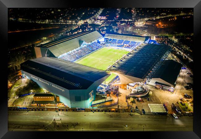 Hillsborough Stadium at Night Framed Print by Apollo Aerial Photography