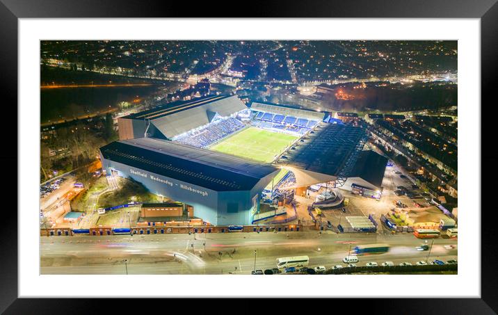 Hillsborough Football Stadium at Night Framed Mounted Print by Apollo Aerial Photography