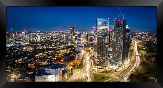 Manchester at Night Framed Print by Apollo Aerial Photography