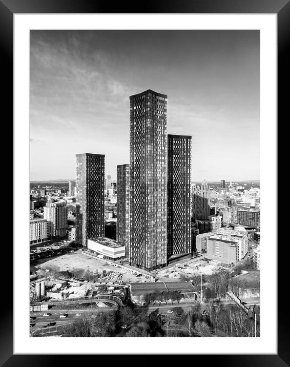 Manchester Black and White  Framed Mounted Print by Apollo Aerial Photography