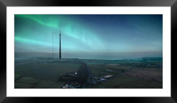 Aurora over Emley Moor Framed Mounted Print by Apollo Aerial Photography