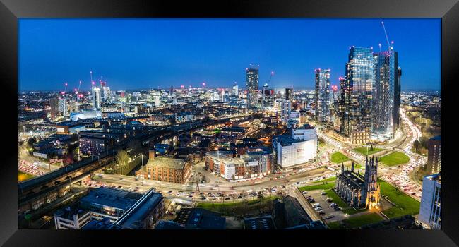 Manchester Skyline Night Framed Print by Apollo Aerial Photography