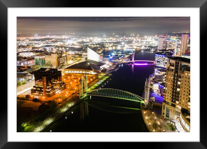 Salford Quays at Night Framed Mounted Print by Apollo Aerial Photography