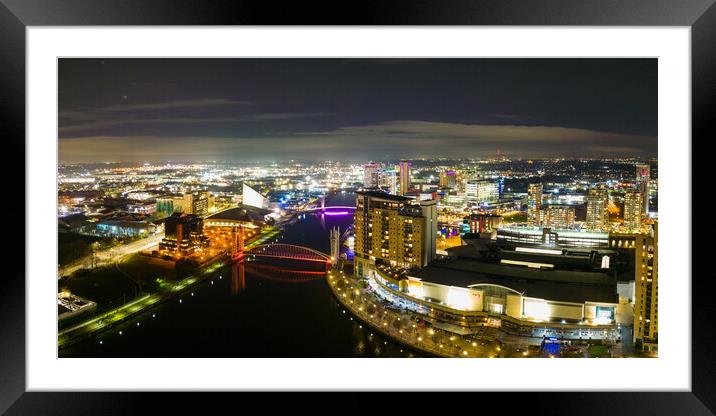 Salford Quays at Night Framed Mounted Print by Apollo Aerial Photography