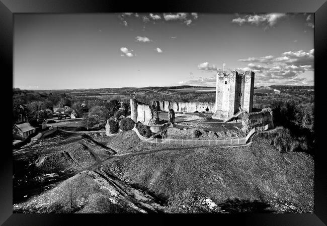 Conisbrough Castle Black and White. Framed Print by Apollo Aerial Photography