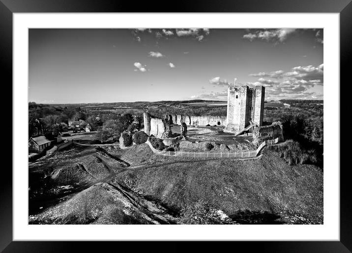Conisbrough Castle Black and White. Framed Mounted Print by Apollo Aerial Photography