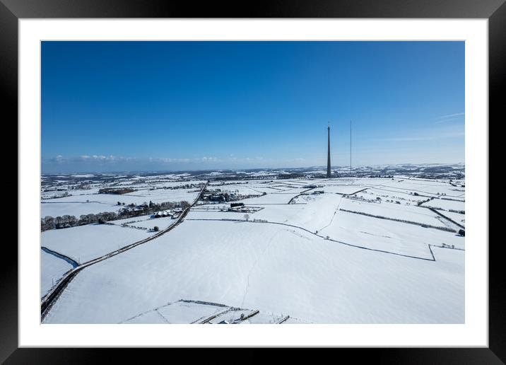 Emley Moor Heavy Snow Framed Mounted Print by Apollo Aerial Photography