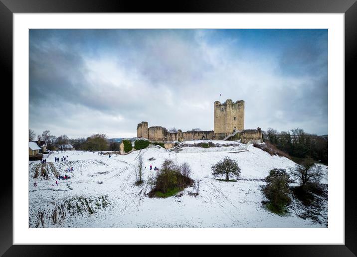 Conisbrough Castle In The Snow Framed Mounted Print by Apollo Aerial Photography
