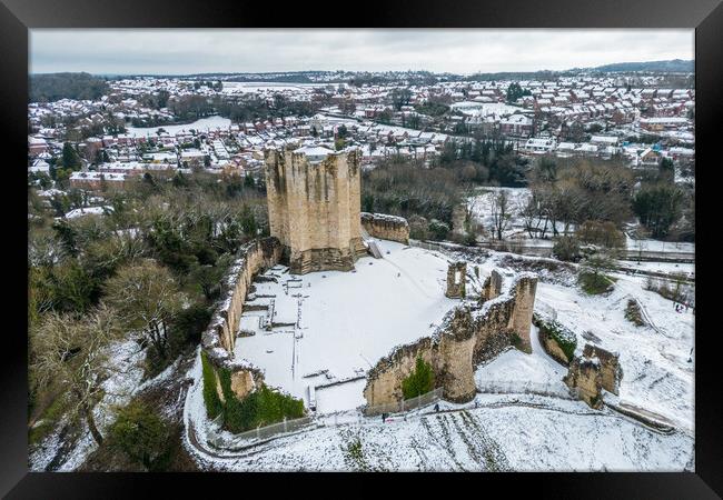 Conisbrough Castle Snow Framed Print by Apollo Aerial Photography